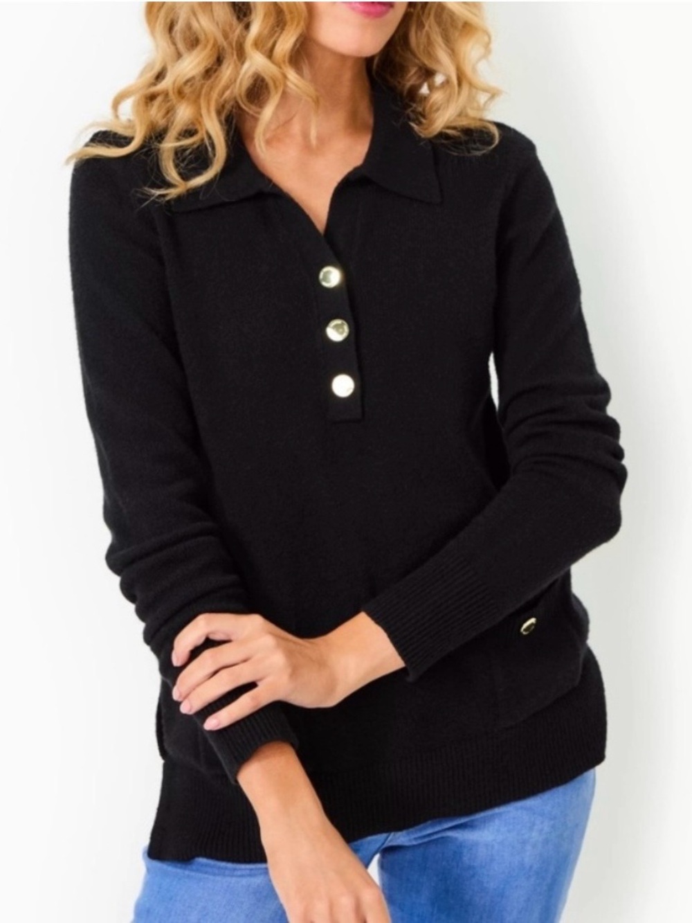 Lilly Pulitzer Black Button Pullover with Collar